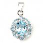 Genuine Blue Topaz 925 Sterling Silver Flower Pendant Dec Birth New Free Ship