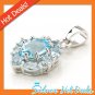 Genuine Blue Topaz 925 Sterling Silver Flower Pendant Dec Birth New Free Ship