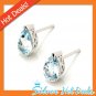Genuine Blue Topaz Dec Big 925 Sterling Silver Pear Stud Earring New Free Ship
