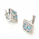 925 STERLING SILVER SQUARE BLUE TOPAZ EARRINGS GENUINE