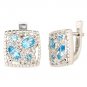 925 STERLING SILVER SQUARE BLUE TOPAZ EARRINGS GENUINE