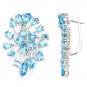 925 Sterling Silver Sparkle Clip Earring Gen Blue Topaz Birth Dec New Free Ship