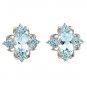 925 STERLING SILVER FLOWER EARRINGS BLUE TOPAZ GENUINE