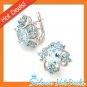 925 STERLING SILVER FLOWER EARRINGS BLUE TOPAZ GENUINE