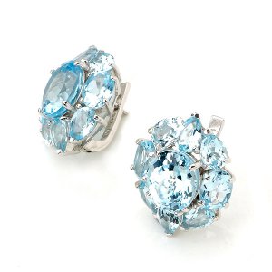 Plug Clip Earrings 925 Sterling Silver Genuine Blue Topaz Sky Dec New Free Ship