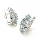 925 Sterling Silver Genuine Blue Topaz Sky Dec Clip Earrings New Free Shipping