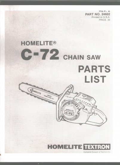 Chain Saw Parts List Homelite C-72