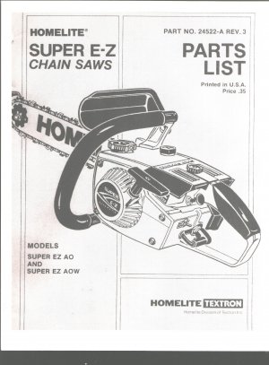 Chain Saw Parts List Homelite Super E-Z AO and EZ AOW