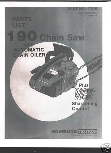 190, Homelite Chain Saw Parts List