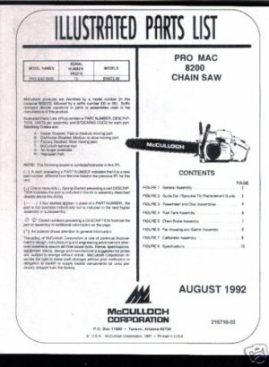 Pro Mac 8200, McCulloch Chain Saw Parts List