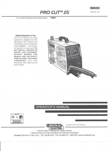 Lincoln Electric PRO CUT 25 Welder Operator's Manual ( Copy)