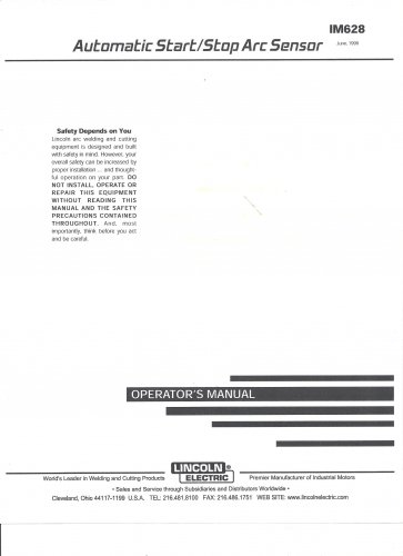 Lincoln Electric AUTOMATIC START/STOP ARC SENSOR Operator's Manual ( Copy)