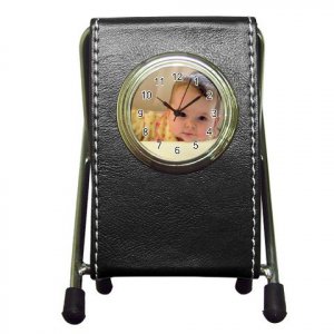 Custom Pen Holder Desk Clock Black Customize Promotional Item Personalize It