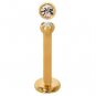 16ga 8mm Steel Gold Plated Internal Thread Labret Lip Monroe Tragus Gem