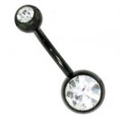 14g 5/16 8mm Double Stone Black Plated Navel Belly Button Rings Bar