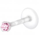 16ga 6mm Bioflex Internal Thread Labret Lip Monroe Tragus Pink Stone