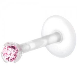16ga 6mm Bioflex Internal Thread Labret Lip Monroe Tragus Pink Stone