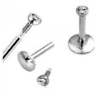 16ga 8mm Steel Internal Thread Labret Lip Monroe Tragus White Gem