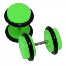 16ga Neon Green Fake 0g 8mm Ear Plug O-Ring Earlets Earrings