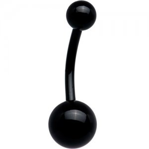 14g 10mm Black Plated Navel Belly Button Ring Bar 4/6mm ball