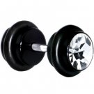 16g Fake Ear Plug O-Ring Earlets Earrings Black Plated with Stone 4ga 5mm Look White Gem