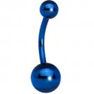 14g 10mm Blue Plated Navel Belly Button Ring Bar 4/6mm ball