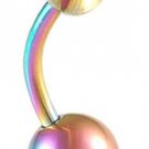 14g 10mm Rainbow Anodized Plated Navel Belly Button Ring Bar 4/6mm ball