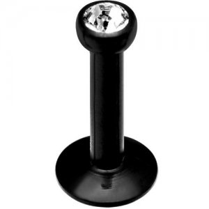 16ga 8mm Steel Black Plated Internal Thread Labret Lip Monroe Tragus Gem