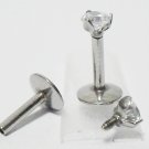 16ga 6mm Steel Internal Thread Labret Lip Monroe Tragus White CZ Gem