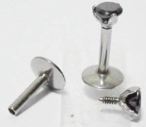 16ga 6mm Steel Black Plated nternal Thread Labret Lip Monroe Tragus Black(Jet) CZ Gem