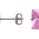 Light Pink Square Stud Earrings Ster Sil 6MM