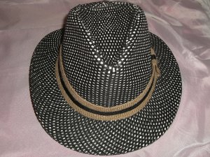Black and White cowboy Fedora w/Black & beige Ribbon