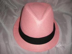 Pink Fedora Hat w/Black Ribbon