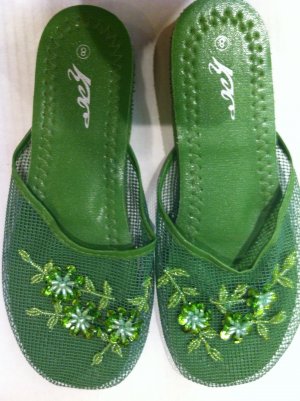 Dark Green Mesh Slippers