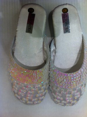 White Sequin Slippers