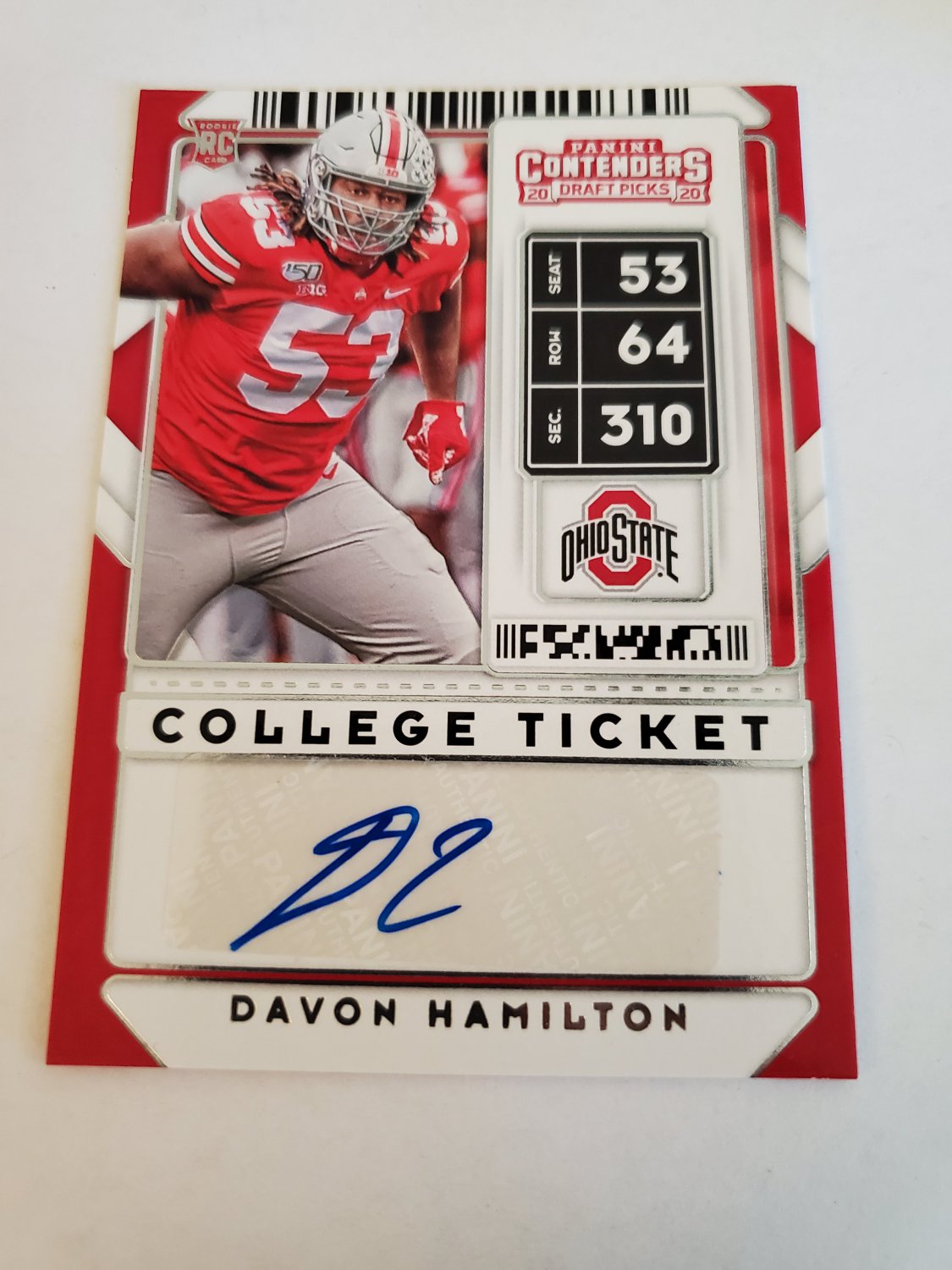 Davon Hamilton 2020 Contenders Draft Picks Rookie Autograph Card