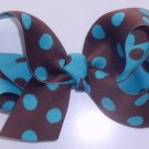 Large Blue and Brown Polka Dot Bow