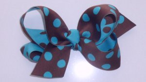 Large Blue and Brown Polka Dot Bow