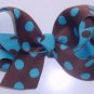 Large Blue and Brown Polka Dot Bow