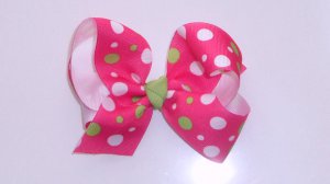 Large Pink and Green Polka Dot Bow