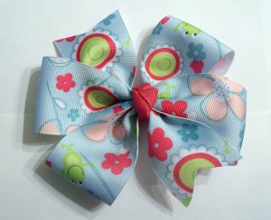 Light Blue Frog Pinwheel Bow