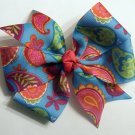 Blue Paisley Pinwheel Bow