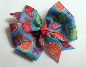 Blue Paisley Pinwheel Bow