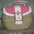 Pink and white straw purse