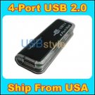 High Speed 4 Port USB 2.0 Hub with Power Cable for PC and Mac OS Blk