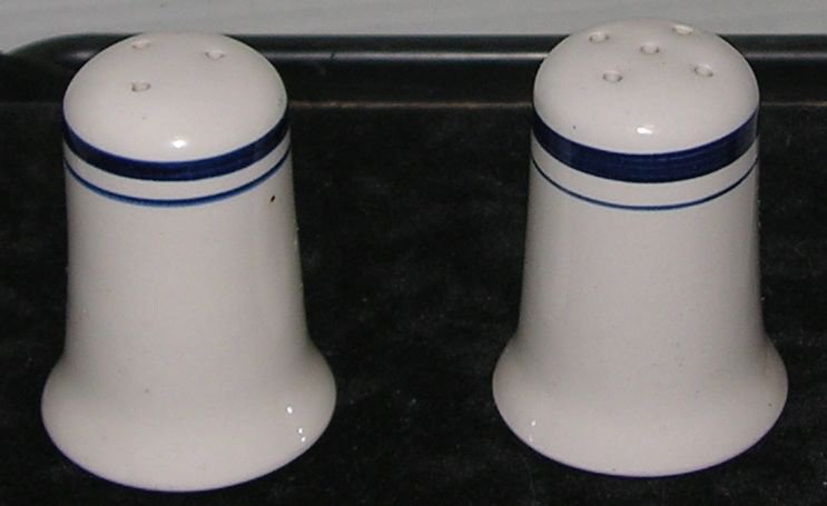 Vintage Salt & Pepper Shaker Cream color with Blue Line