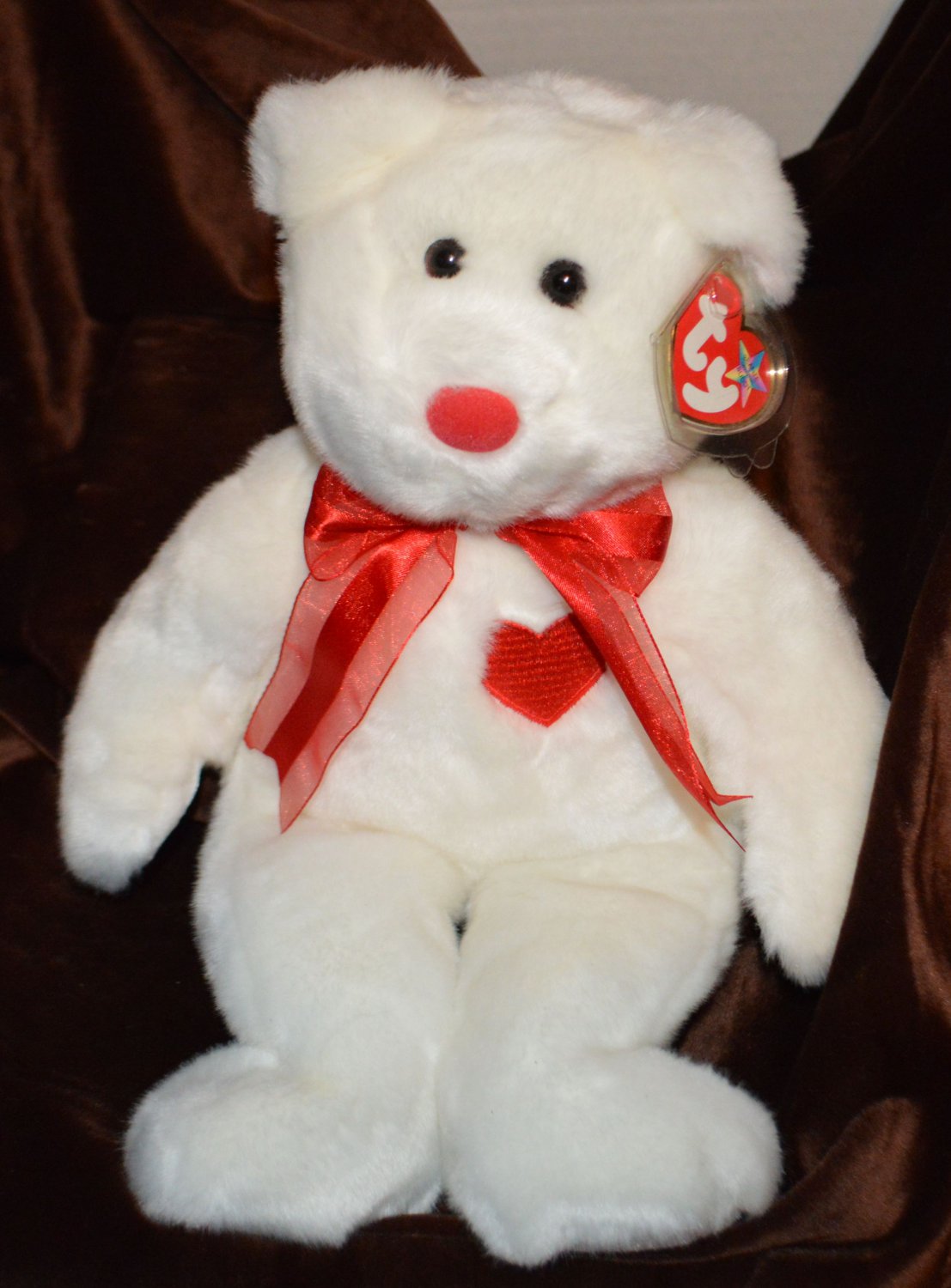 Ty Beanie Buddy Buddie White Bear Valentino - 15" Bear Red Heart