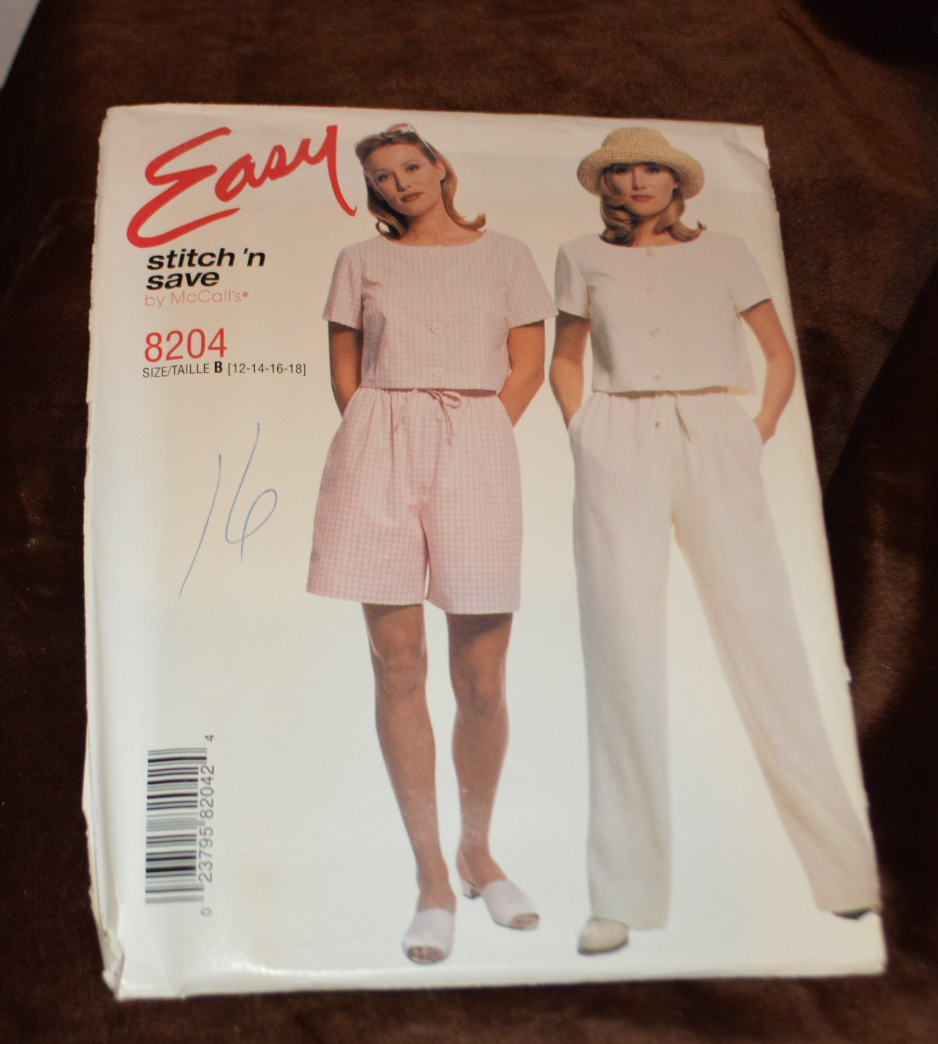 McCall's 8204 Easy Stitch 'n Save Shorts Pants Shirt Size B