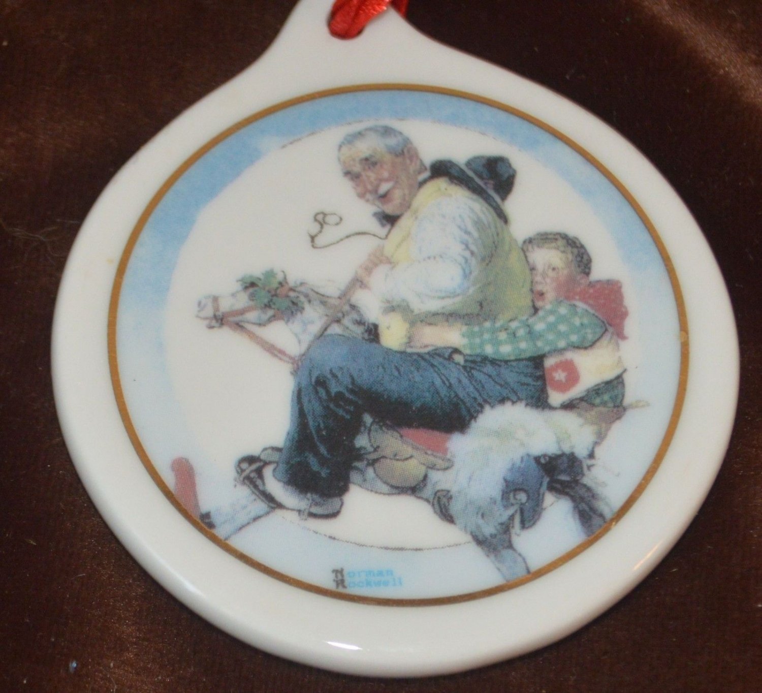 Porcelain Christmas Ornament Gramps at the Reins Norman Rockwell