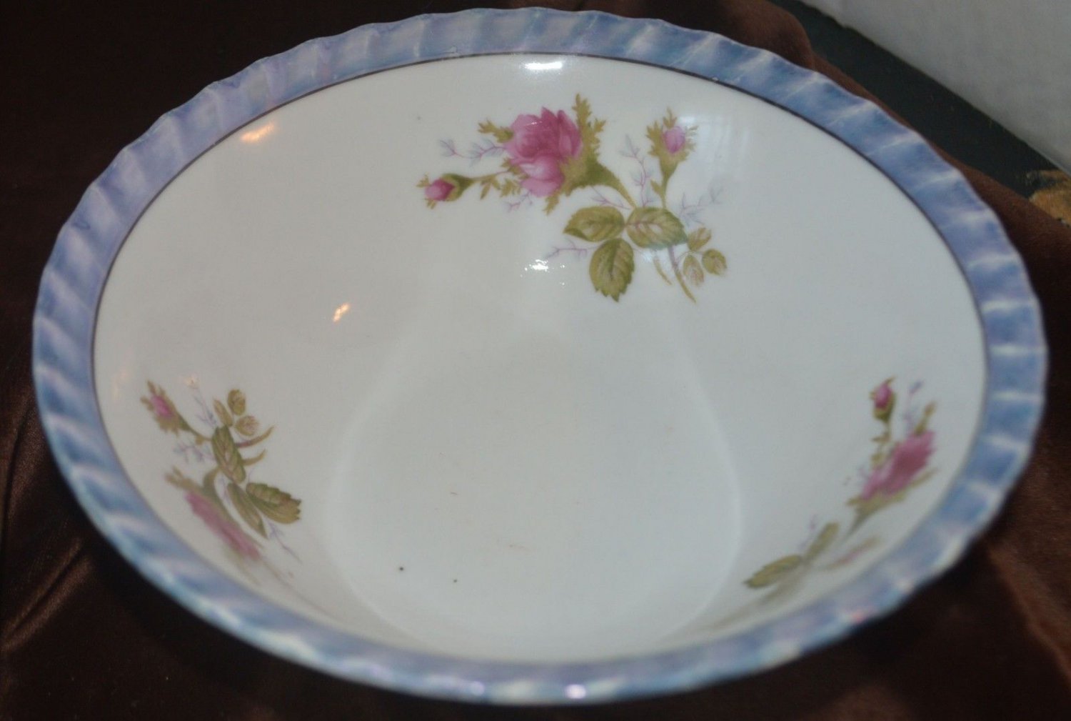 Blue Trim Red Rose Bowl Cereal Salad Fine Serving Japan